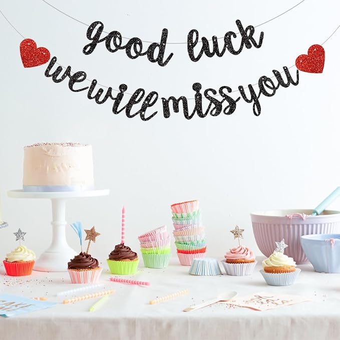 BEISHIDA Glitter Black Good Luck We Will Miss You Banner Party Decor No DIY | - Image 6