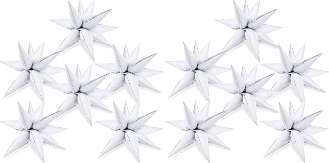 LovesTown 72PCS White Starburst Balloons, Foil Balloons Magic Star Spike Designs by Lovestown