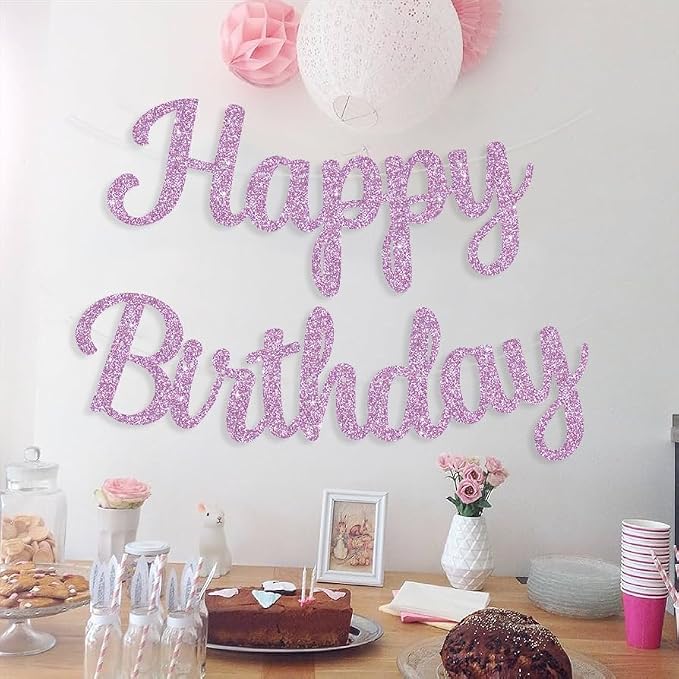 BEISHIDA Glitter Light Purple Happy Birthday Banner Party Decoration NO DIY | - Image 6