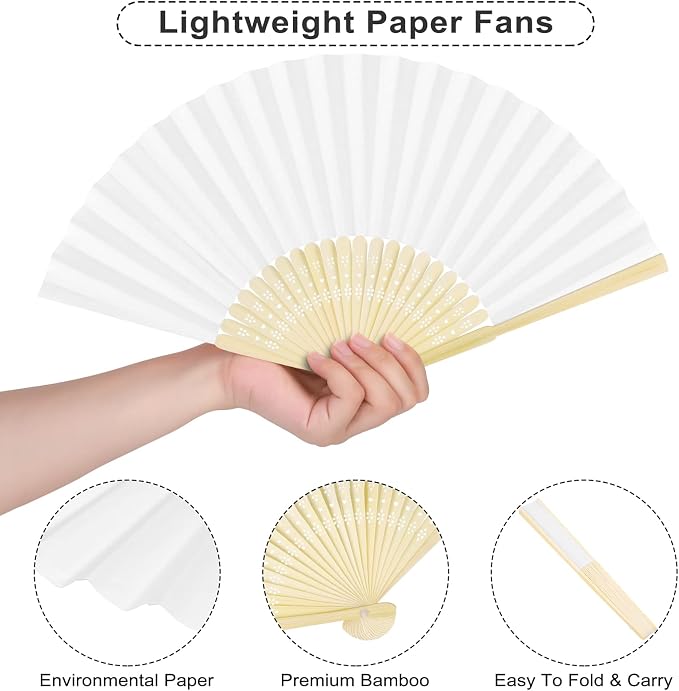 Aodaer 60 Pieces Paper Folding Fans Bamboo Handheld Fans Paper Folded Fans - Image 3
