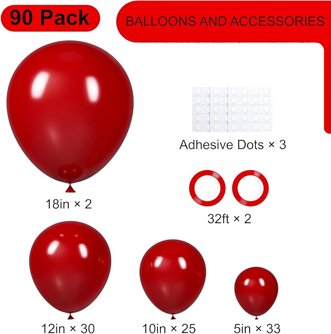 Voircoloria 90pcs Ruby Red Balloons Garland Arch Kit, 18 12 10 5 Inch | - Image 2