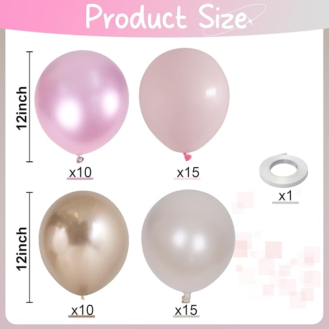 White Pink Gold Balloons Set, 12 Inch Double Stuffed Pearl White Sand Blush - Image 3