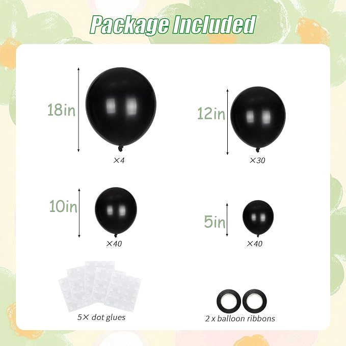 114pcs Black Latex Balloon, 18 12 10 5 Inch Different Sizes | Balloons - Image 2