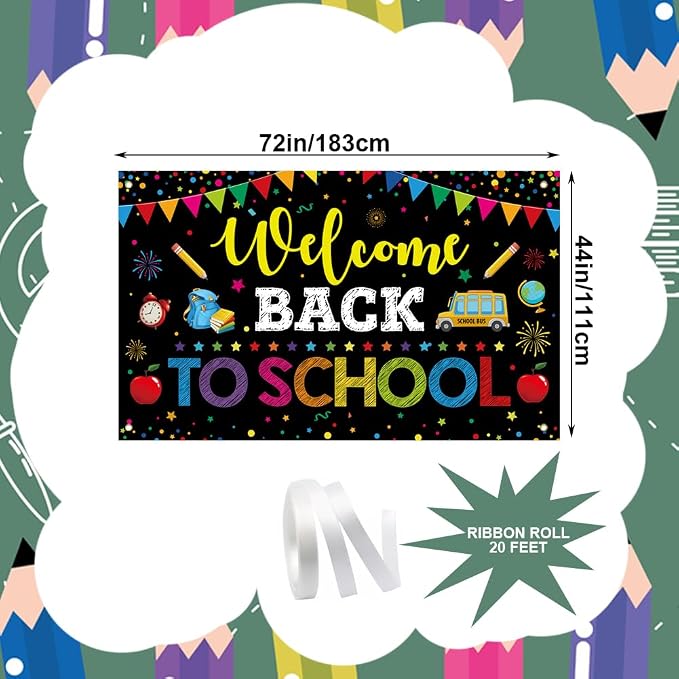 Welcome Back to School Backdrop, 72 x 44 Inch First Day of School Banner | - Image 3