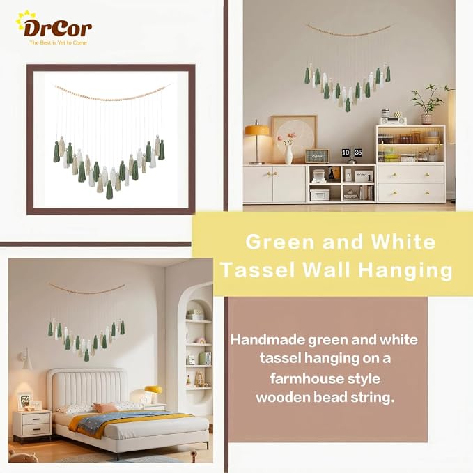 DrCor Sage Green Boho Tassel Garland Wall Hanging Decor | Handcrafted yarn - Image 2