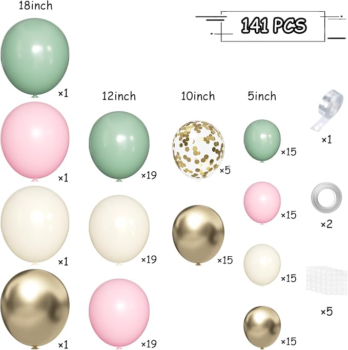 MEBAY Sage Green Pink Gold Balloon Arch Kit - Image 2