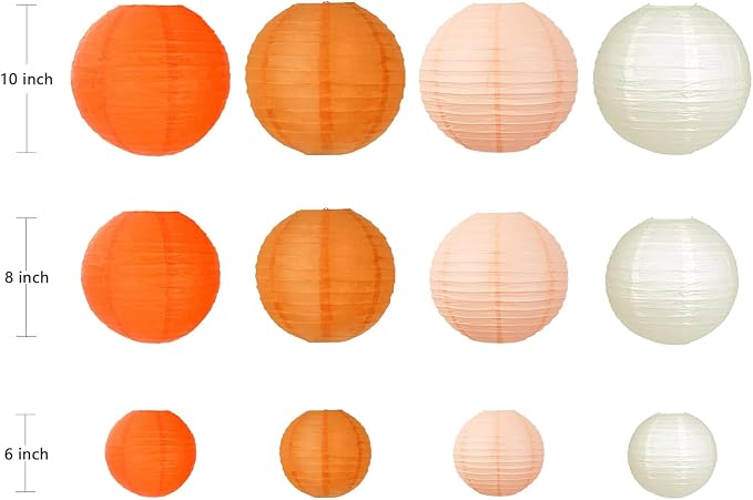 ZOOYOO Orange Peach Paper Lanterns Decorative, Thanksgiving Party Hanging Paper - Image 2