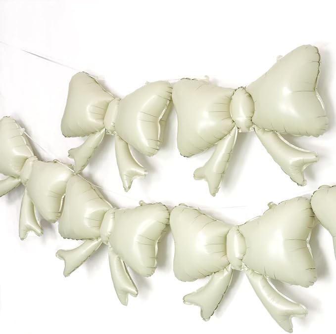 6 Pieces Bow Balloons, Cream White Matte Metallic Foil Bowtie Balloon by PartyEra