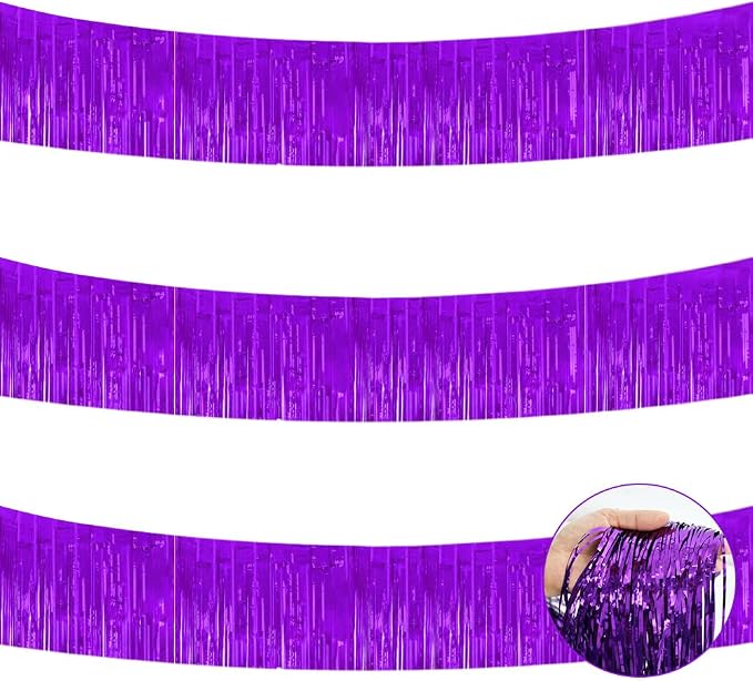 BEISHIDA Purple Fringe Garland Banner 3Pack 30ft Wall Tinsel Foil Streamers | by Beishida