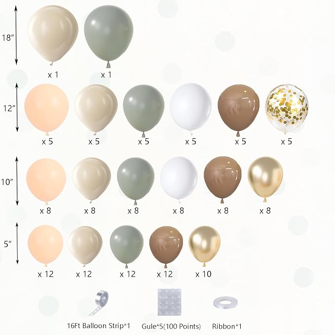 DBKL Dusty Green Nude Balloon Garland Arch Kit, Cream White Sand Sage Green - Image 3
