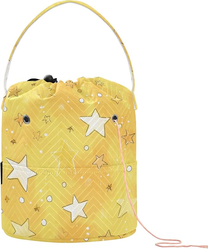 Cartoon Golden Stars and Dots Yarn Bag Small Crochet Bag Drawstring Yarn by Tatenale