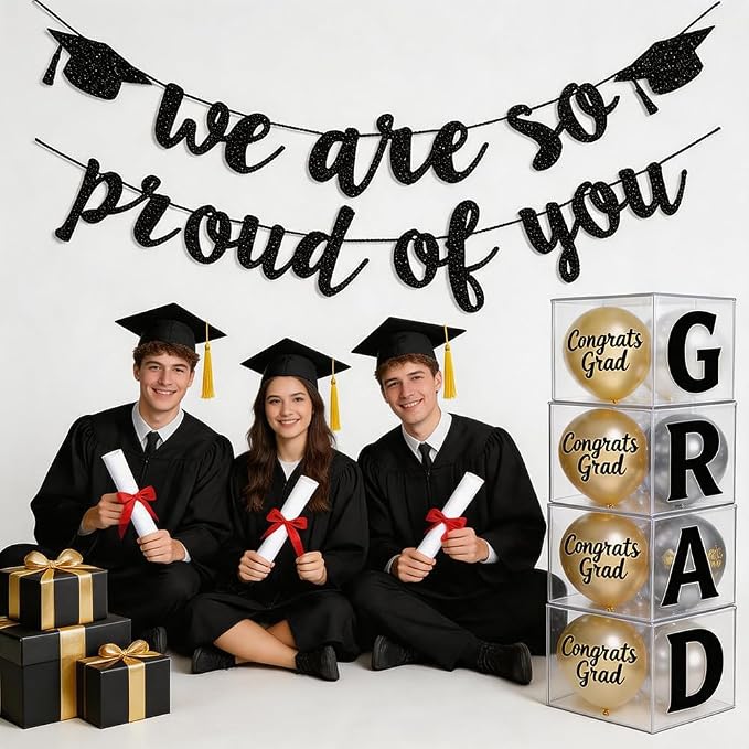 2026 Graduation Banners Party Decorations Black Glitter Grad Banner Garland | - Image 2