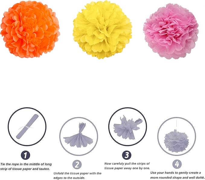 We Moment Pink Orange Yellow Paper Pom Poms - Image 3