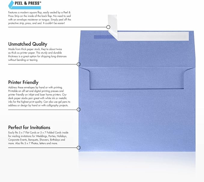 LUXPaper A7 Invitation Envelopes | Peel & Press | 5 1/4" x 7 1/4" | Vista Metallic | 80lb. Text | 500 Qty