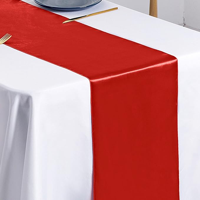 SiinvdaBZX 4 Pcs Red Satin Table Runner 12 x 108 inches Long | Bright Smooth by SiinvdaBZX