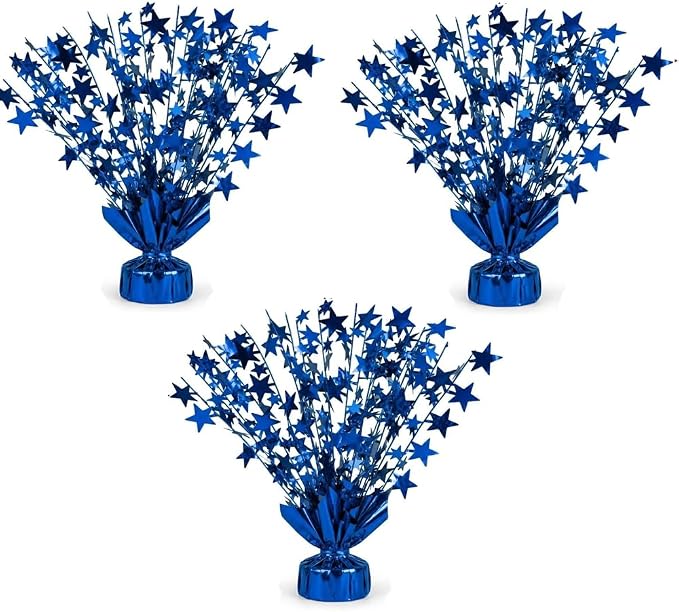 PMU 3 Pack Bursting Star Metallic Foil Spray Centerpiece-Royal Blue Balloon by PMU