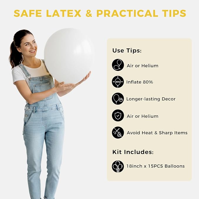 LovesTown 15PCS Party Balloons, 18inch White Latex Balloons Balloon Garland Arch - Image 7