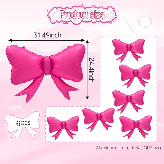 6pcs Jumbo Oversized Ribbon Balloons Coquette Bow Balloons Bow Party Coquette - Image 2