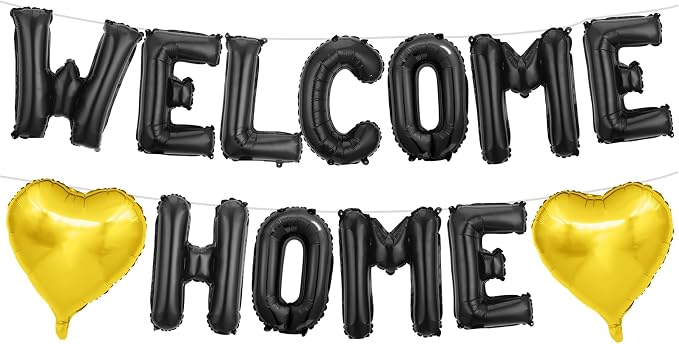 Welcome Home Balloons Black Gold, 16Inch Welcome Home Foil Balloons Banner by Xinvery