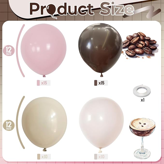 Pink and Brown Balloons, Espresso Martini Party Decorations, Dusty Pastel Pink - Image 2