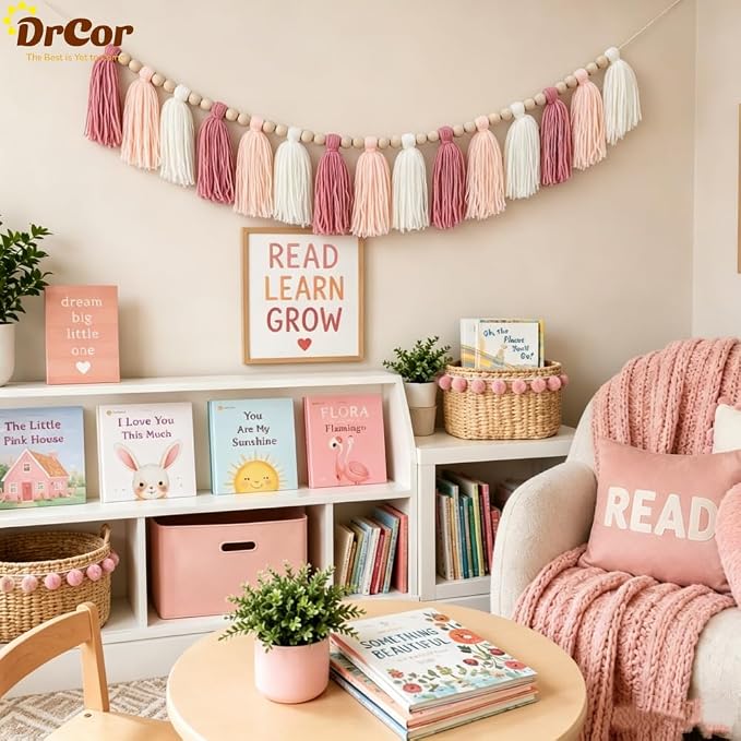 DrCor Blush Pink Tassel Garland – Boho Classroom Decor | - Image 4