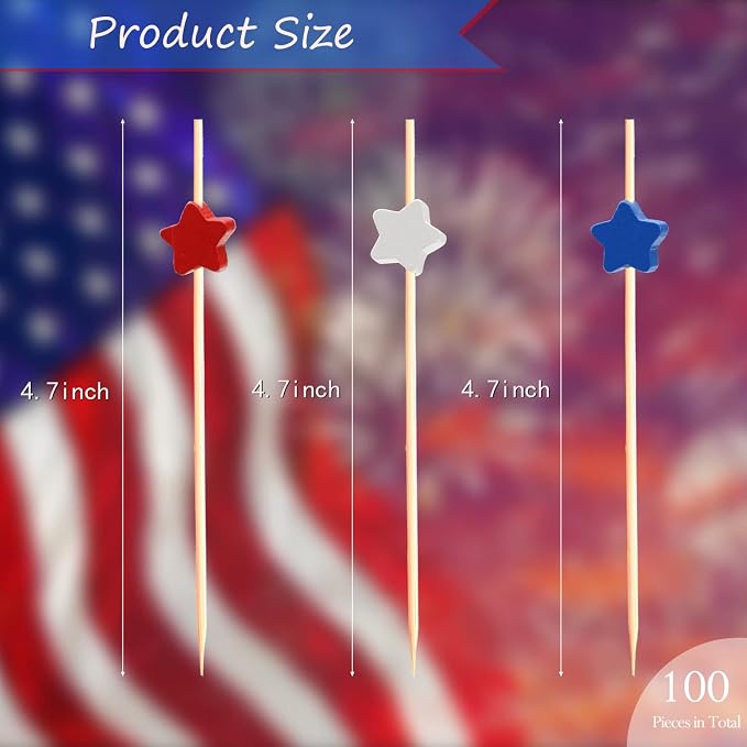 100pcs Red White Blue Star Cocktail Picks Fruit Sticks Food Toothpicks Sandwich - Image 2