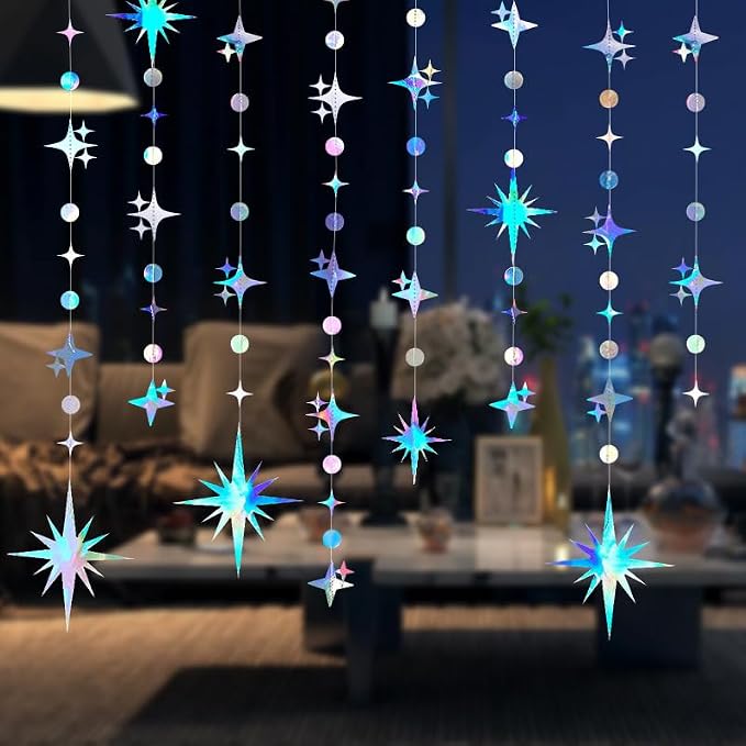 Glitter Iridescent Star Circle Dot Garland 30 Feet Twinkle Iridescent Star by Yilzo