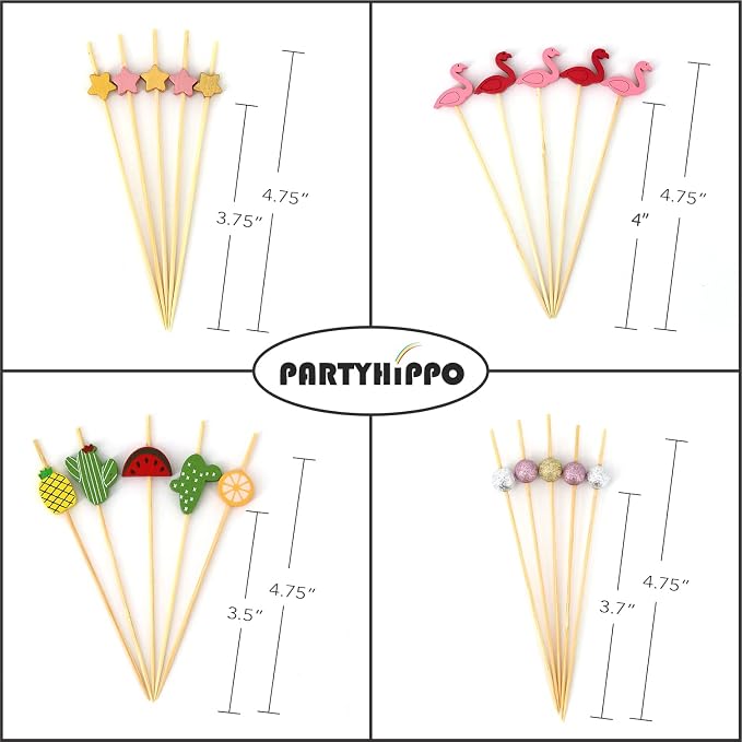 Bamboo Cocktail Picks 200 Pack – Tropical Fruit Toothpicks 4.7 Inch Cocktail - Image 2