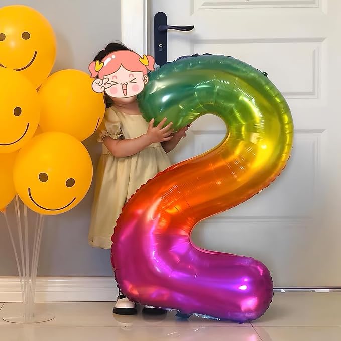 Rainbow Number 2 Balloon 40 Inch Rainbow 2 Balloon Giant Helium Foil Number 0 - Image 4