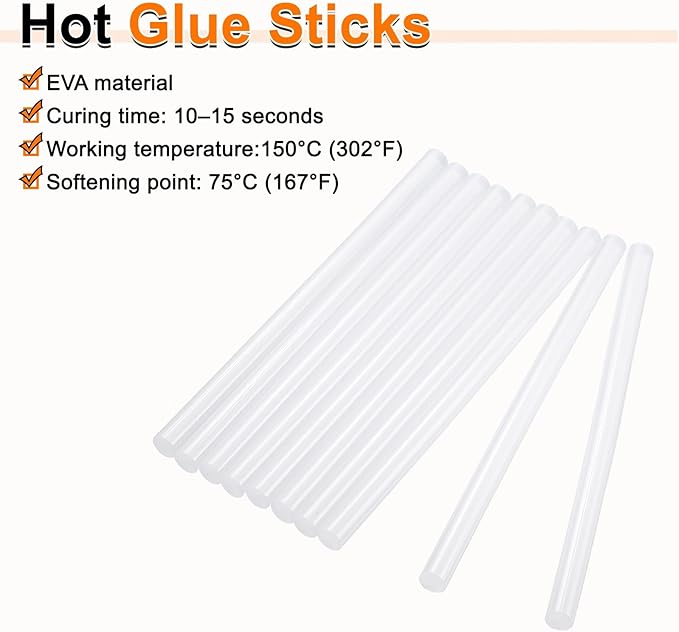 HARFINGTON 10pcs Hot Glue Sticks 0.43" Dia x 11.02" Long EVA Mini Hot Melt Adhesive Glue Stick for Hot Melt Gun Wood Plastic Glass Flowers Fabrics Foam, Clear