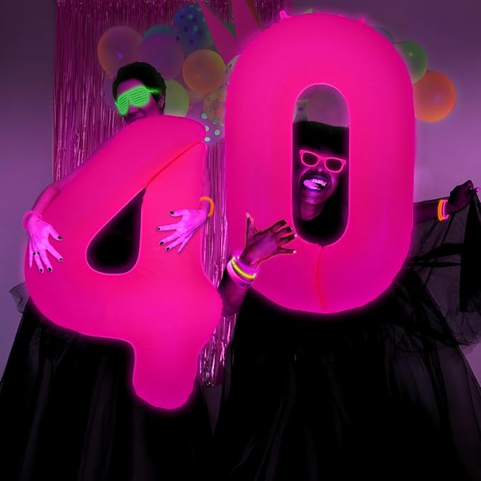 Mega-L Glow in The Dark Party Supplies, 40 Inch Fuchsia Number 7 Balloon | Glow - Image 9