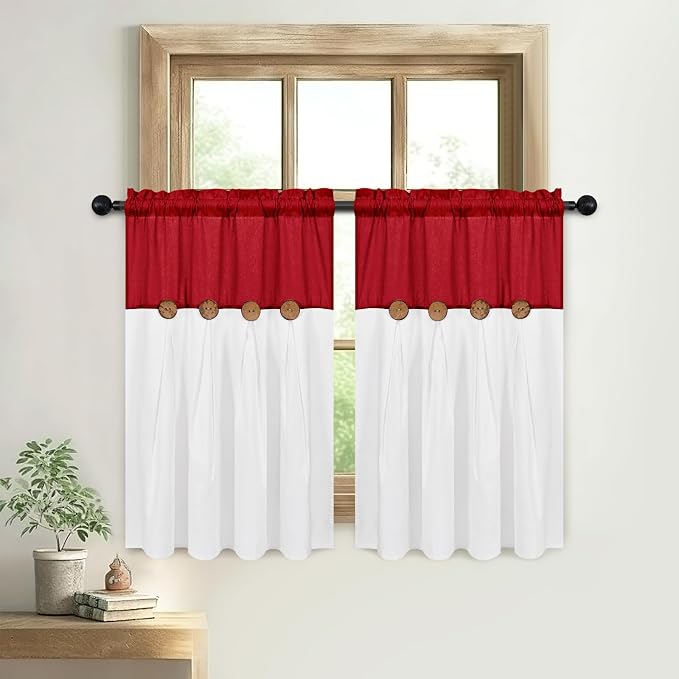 Farmhosue Kitchen Curtains 36 Inch Length, Rustic Cotton Linen Tier Curtains - Image 6