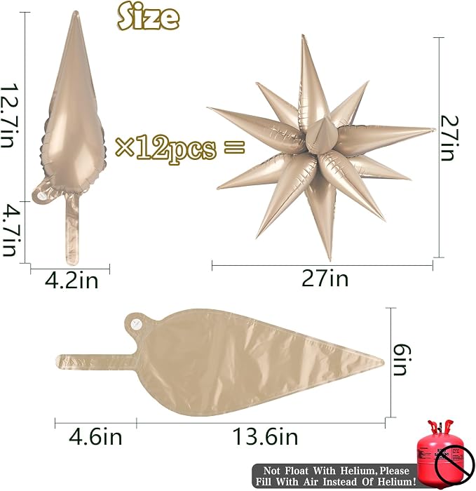 60 PCS Caramel Star Balloons, 12 Point cone Explosion Star Foil Balloons - Image 2