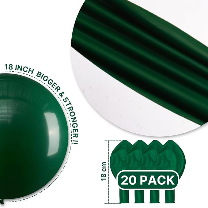 PartyWoo Dark Green Balloons 20pcs Emerald Hunter Forest Green Color | 18 Inch - Image 6