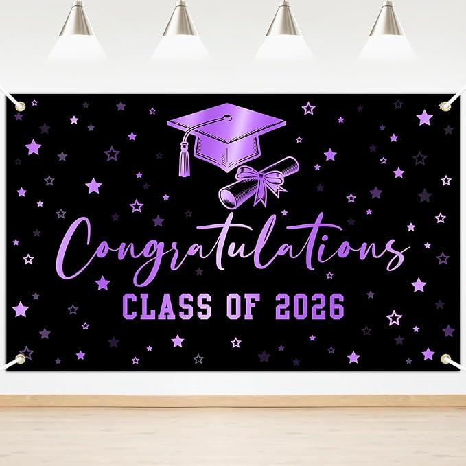 Congratulations Class of 2026 Backdrop Black Purple Graduation Banner Congrats by Lecheme