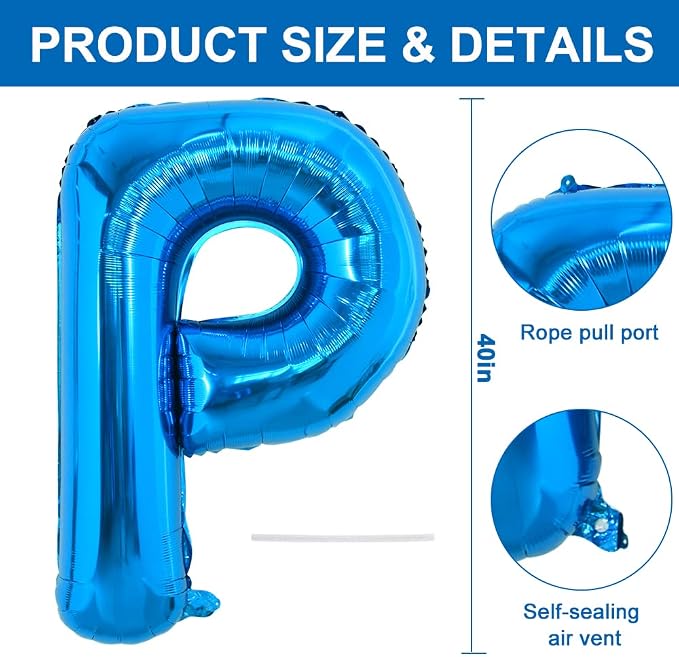TONIFUL 40 Inch Large Blue Letter P Foil Balloons Alphabet Balloons | Giant - Image 2