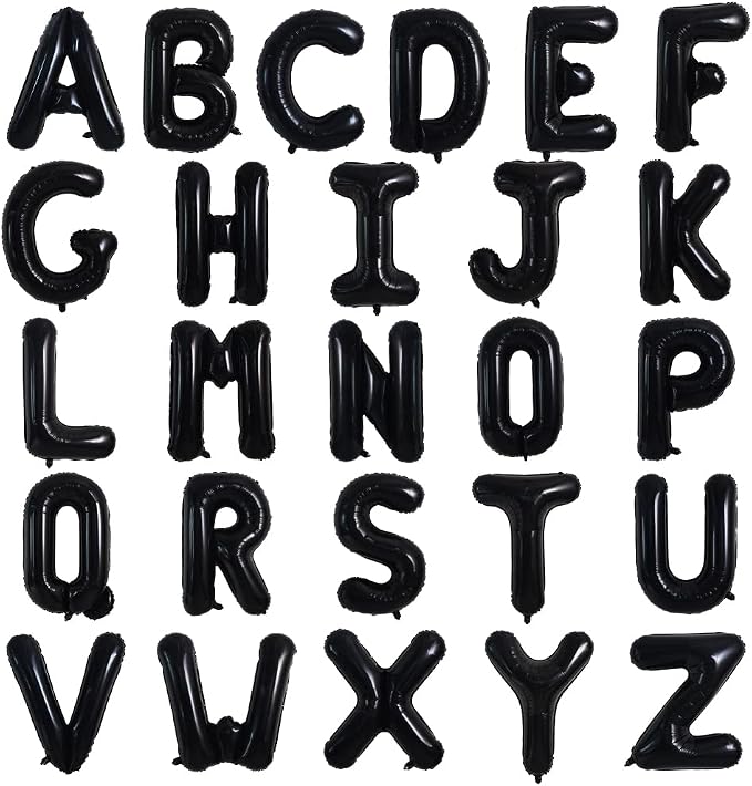 TONIFUL Black Letter Balloons 2 Set 16 Inch A-Z Custom Alphabet Banner | 52 Pcs by TONIFUL