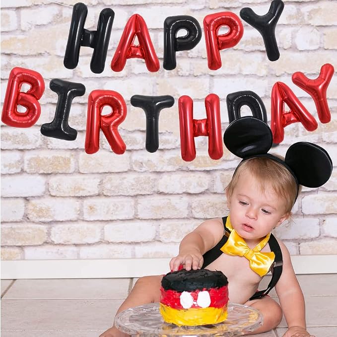 TONIFUL Black and Red Happy Birthday Balloon Banner Decor - Image 5