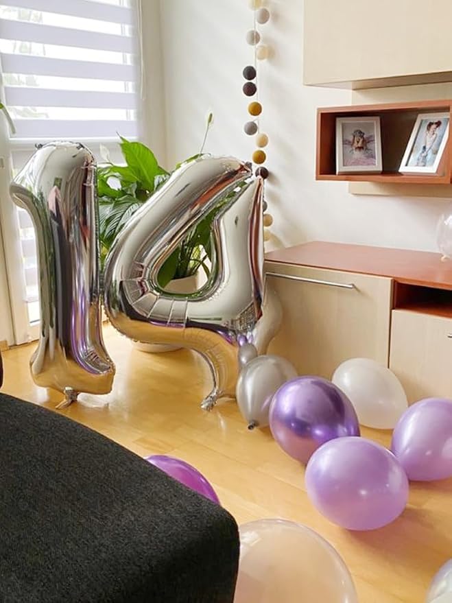 4 Balloon Numbers Party Decorations, 40In Silver Balloons - Image 2