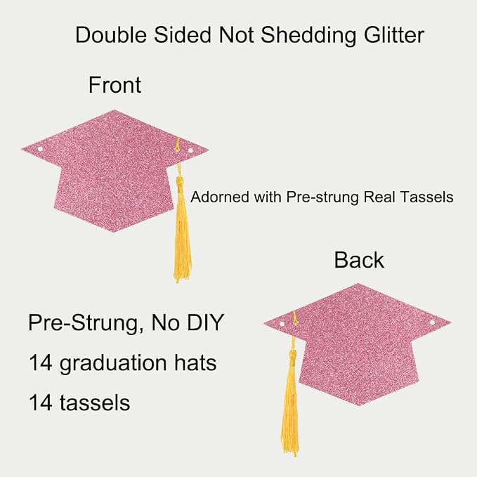 Graduation Decoration Banners 2026 Rose Gold Glitter Graduation Hats Banner | - Image 4