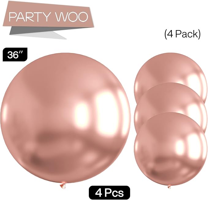 PartyWoo Rose Gold Balloons 4pcs Metallic Chrome Rose Gold Color | 36 Inch - Image 3