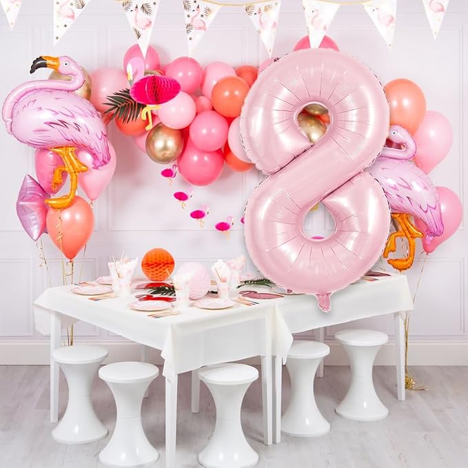TONIFUL 40 Inch Pastel Pink Number 8 Balloons Large Foil 8th Birthday Decor | - Image 6