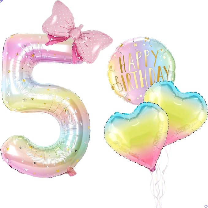 Rainbow Birthday Balloon for Bubble Party Decorations, 40 inch Large Number 5 by Unknown
