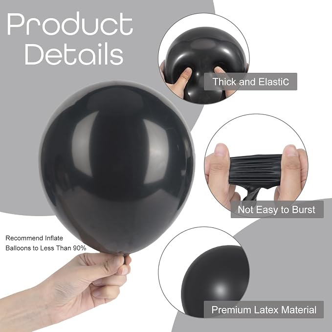 Ouddy Party 129Pcs Black Balloons Different Sizes 18 12 10 5 Inch, Latex - Image 3