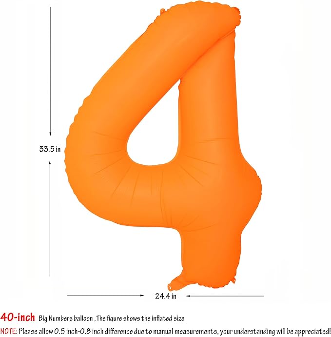 Orange Birthday Number 4 Balloon 40 inch Fluorescent Orange Number 4 | Helium - Image 2