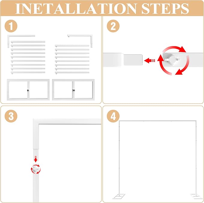 Wokceer Metal Heavy Duty Backrop Stand Square 8x8FT Adjustable Pipe and Drape Kit White Photo Booth Stand for Wedding Ceremony Birthday Party Photography Exhibition Celebration