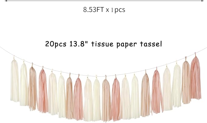 Champagne-Gold Beige Boho Party-Decorations Tassel-Garland - Image 2