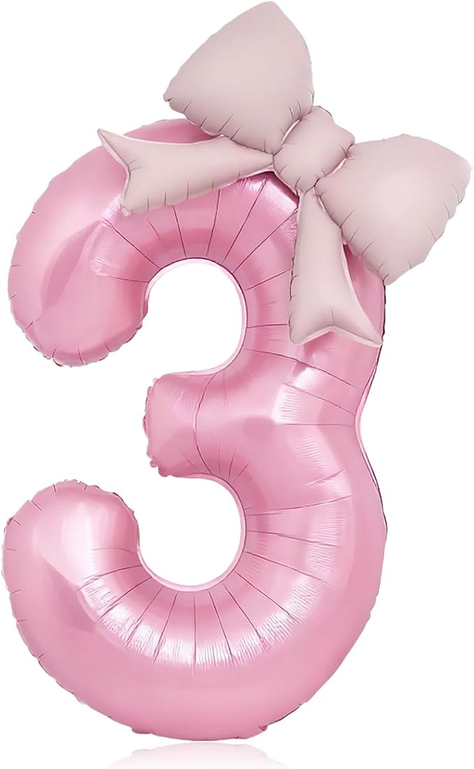 Bow Pink 3 Balloons, 40 Inch Giant Pink Bow Helium Foil Number 3 by Vsdski