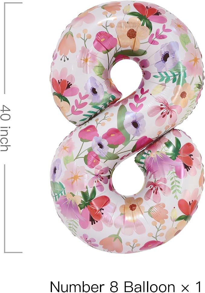 Flower Balloons 40 Inch Floral Number 8 Balloon - Image 2