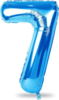 40" Blue Number 7 Balloon for Boys, Large Self Inflating Foil Number Balloons by Lingqiang